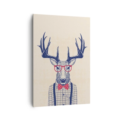 Quadro su tela - Stampe su Tela - Grafica stilizzata di un cervo con occhiali e papillon - 70x100cm - Divertente stravaganza - Decorazione murale moderna per soggiorno e camera da letto ARTTOR