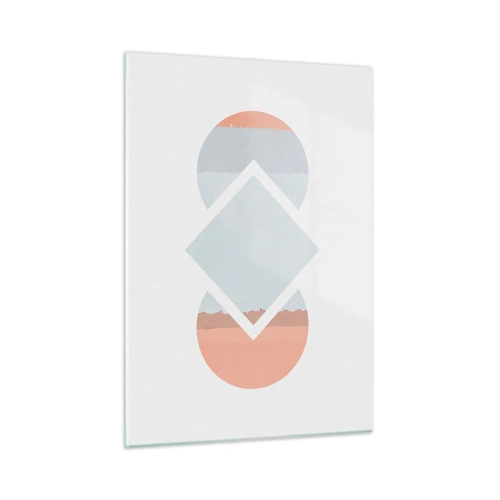 Quadro su vetro - Un rombo pastello al centro tra i semicerchi su uno sfondo bianco. - 50x70cm - La situazione è chiara - Decorazione murale moderna per soggiorno e camera da letto ARTTOR
