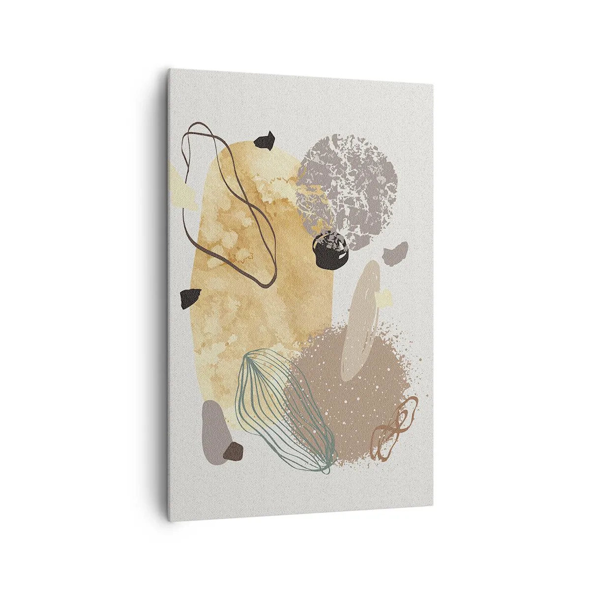 Quadro su tela - Stampe su Tela - Una composizione di forme astratte nei toni del beige e del giallo. - 80x120cm - Schizzologia applicata - Decorazione murale moderna per soggiorno e camera da letto ARTTOR