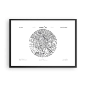 Poster in cornice nera - Una mappa di Cracovia in stile minimalista - 70x50cm - Anatomia di Cracovia - Decorazione murale moderna per soggiorno e camera da letto ARTTOR