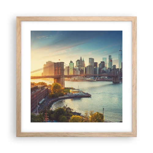 Poster in cornice rovere chiaro - L'alba nella grande città - 40x40 cm