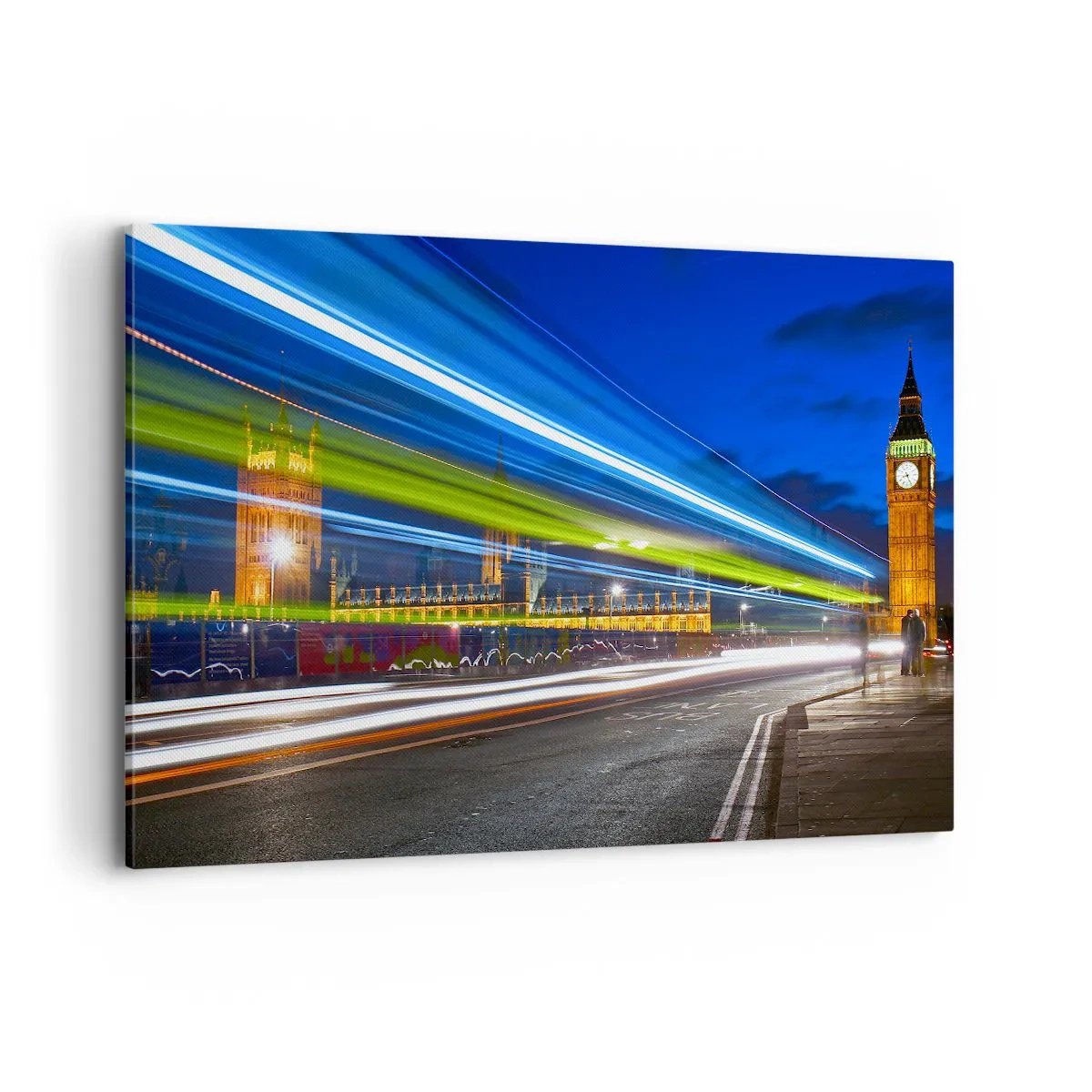 Quadro su tela - Stampe su Tela - Big Ben di notte con l'effetto delle luci nel traffico stradale - 100x70cm - Sotto lo sguardo del Big Ben - Decorazione murale moderna per soggiorno e camera da letto ARTTOR
