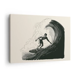 Quadro su tela - Stampe su Tela - Grafica in bianco e nero di un surfista che cavalca un'onda - 70x50cm - Il re delle onde - Decorazione murale moderna per soggiorno e camera da letto ARTTOR