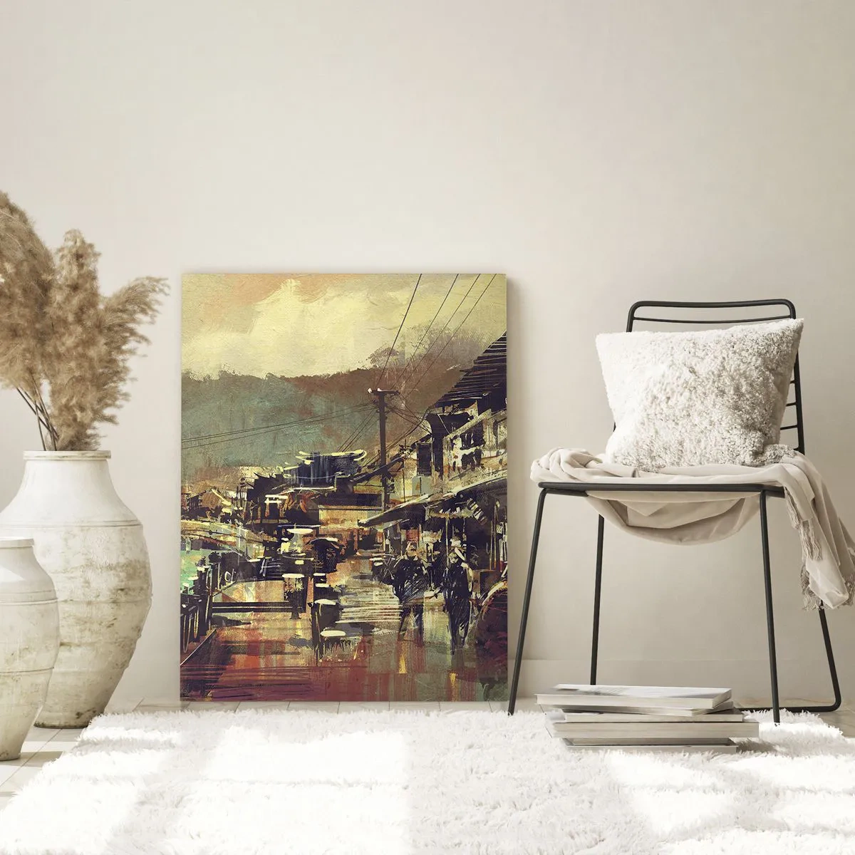 Quadro su vetro - Paesaggio urbano in stile pittorico con motivo di un ponte e di un canale. - 50x70cm - La vita come ricchezza di grigio - Decorazione murale moderna per soggiorno e camera da letto ARTTOR