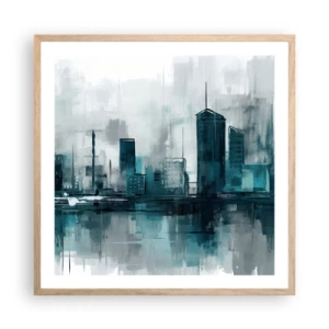 Poster in cornice rovere chiaro - La città al colore della pioggia - 60x60 cm