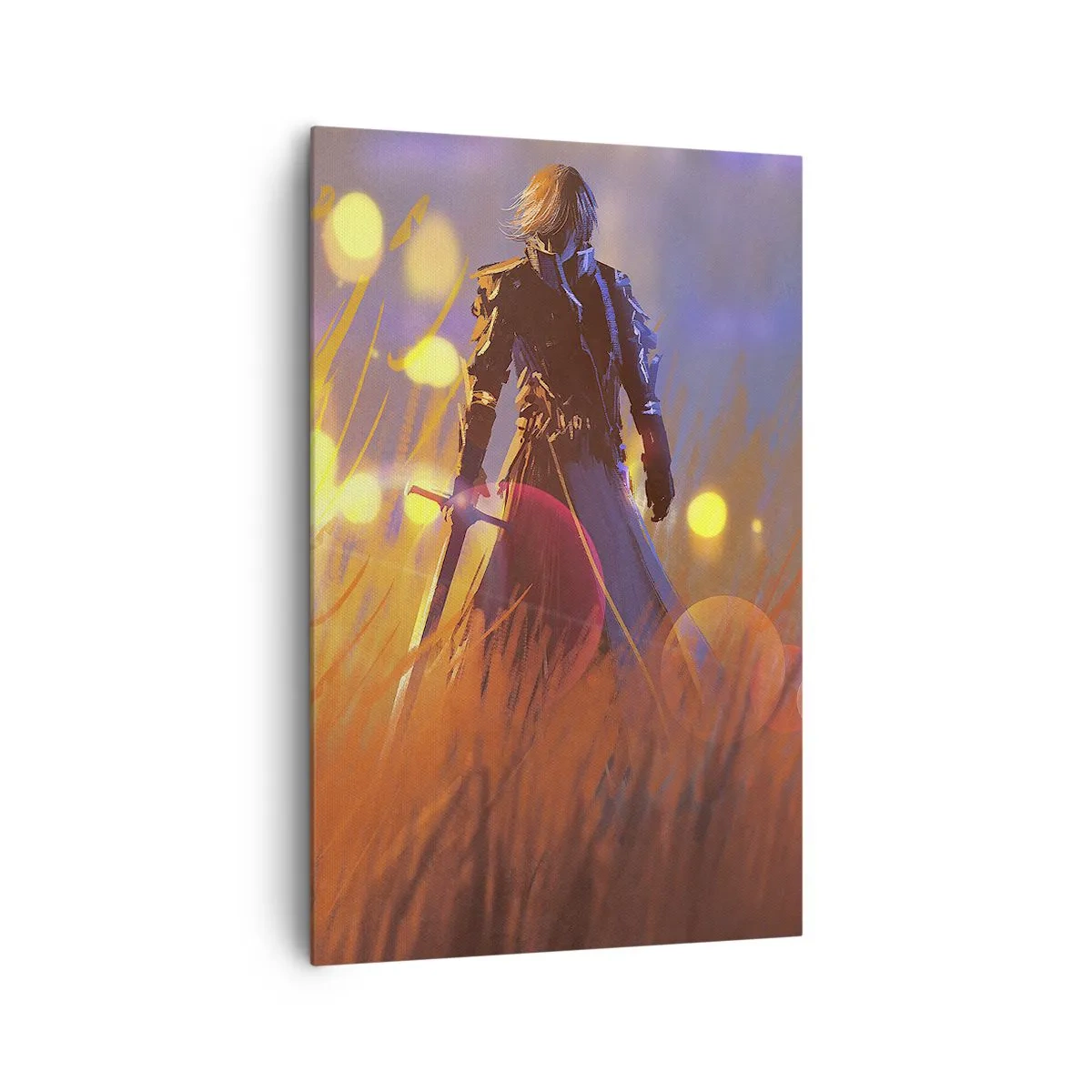 Quadro su tela - Stampe su Tela - La figura di un cavaliere alla luce del sole al tramonto in un campo - 80x120cm - Il cavaliere errante - Decorazione murale moderna per soggiorno e camera da letto ARTTOR
