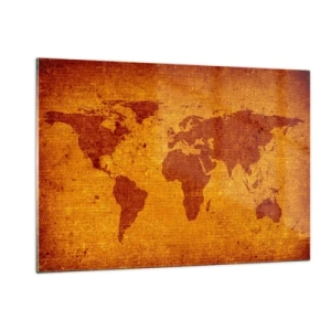 Quadro su vetro - Una mappa del mondo dai colori caldi e seppia - 120x80cm - Invito a viaggiare - Decorazione murale moderna per soggiorno e camera da letto ARTTOR