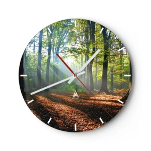 Orologio da parete - Orologio in Vetro - Raggi di sole nella foresta autunnale - 30x30cm - Luci e ombre - Decorazione murale moderna per soggiorno, cucina e camera da letto ARTTOR