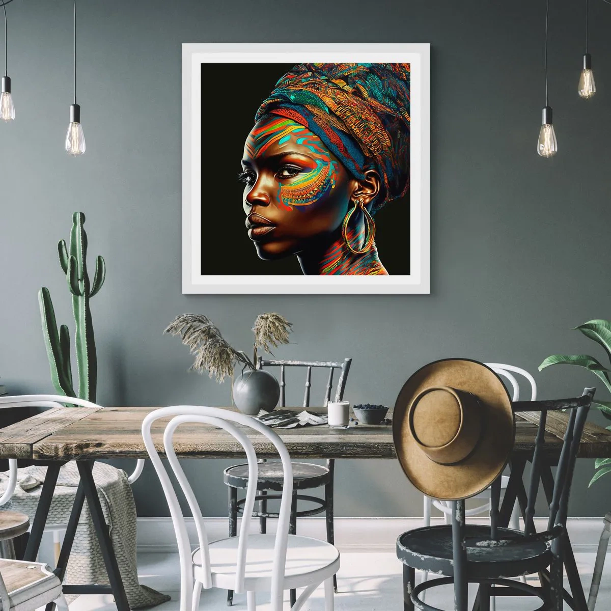 Poster in cornice bianca - Regina africana - 50x50 cm