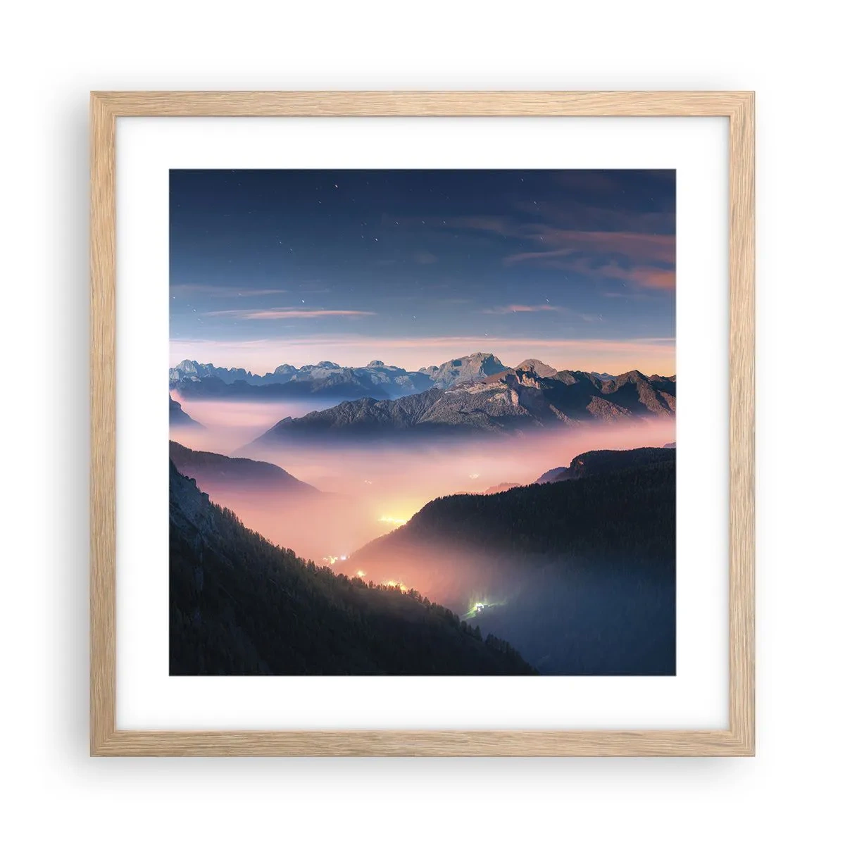 Poster in cornice rovere chiaro - La luce nelle valli - 40x40 cm