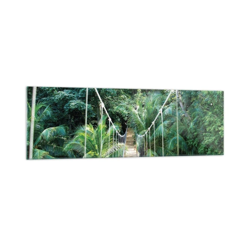 Quadro su vetro - Un ponte sospeso in una giungla tropicale piena di verde - 160x50cm - Welcome to the jungle! - Decorazione murale moderna per soggiorno e camera da letto ARTTOR