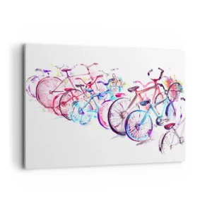 Quadro su tela - Stampe su Tela - Biciclette colorate in stile acquerello artistico - 120x80cm - La riunione del club Antimoto - Decorazione murale moderna per soggiorno e camera da letto ARTTOR