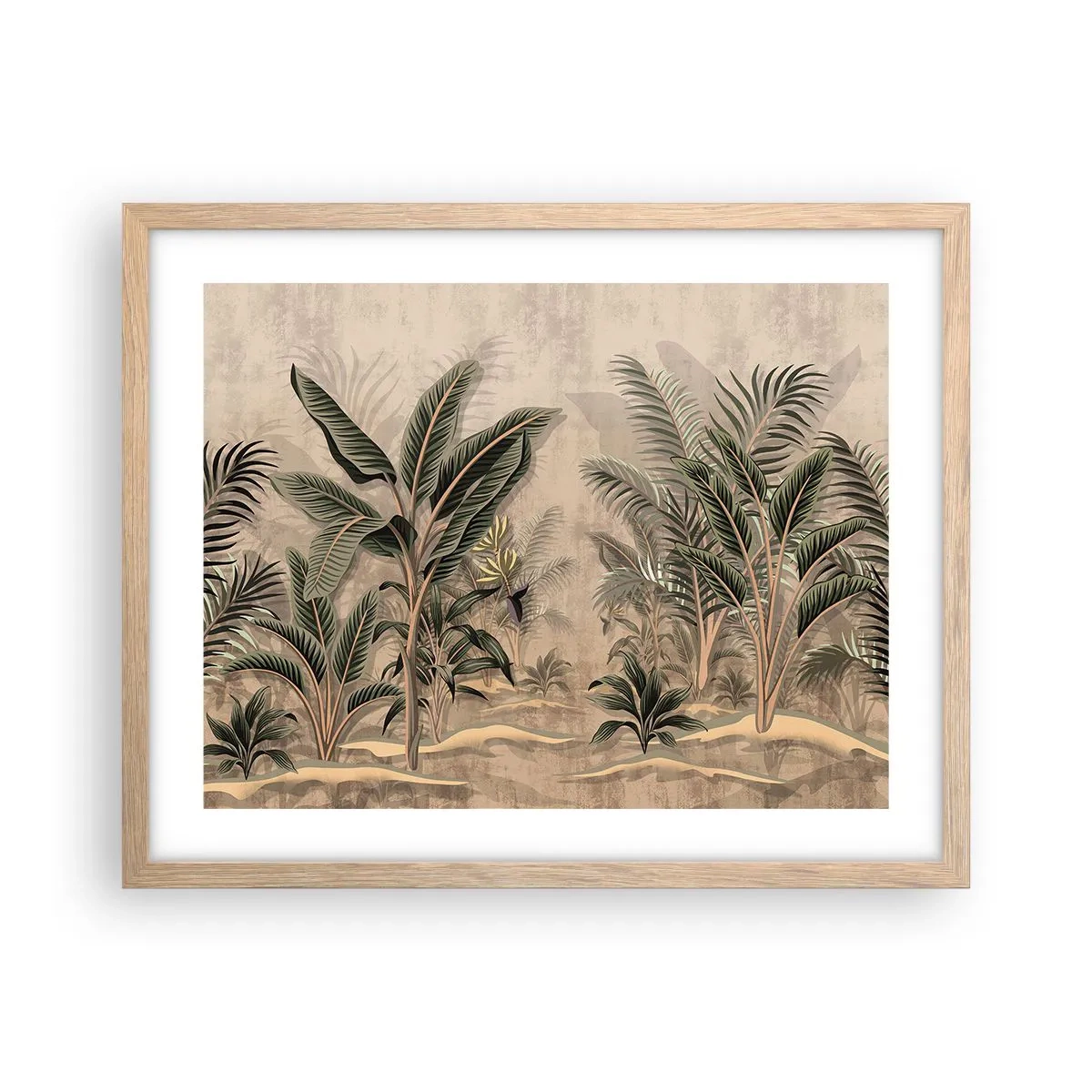Poster in cornice rovere chiaro - Incisione in stile coloniale - 50x40 cm