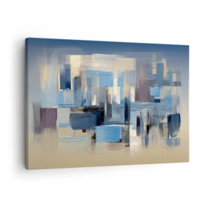 Quadro su tela - Stampe su Tela - Forme geometriche nei toni del blu e del beige - 70x50cm - Struttura blu - Decorazione murale moderna per soggiorno e camera da letto ARTTOR