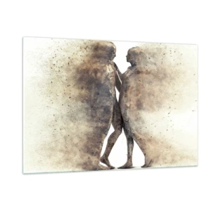 Quadro su vetro - Silhouette astratte di due figure in stile polveroso - 120x80cm - Nati dalla polvere, per amare - Decorazione murale moderna per soggiorno e camera da letto ARTTOR