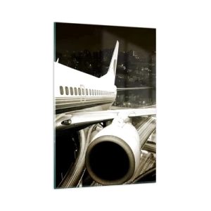 Quadro su vetro - Un aereo sopra una città notturna con autostrade illuminate - 80x120cm - Volare di notte - Decorazione murale moderna per soggiorno e camera da letto ARTTOR