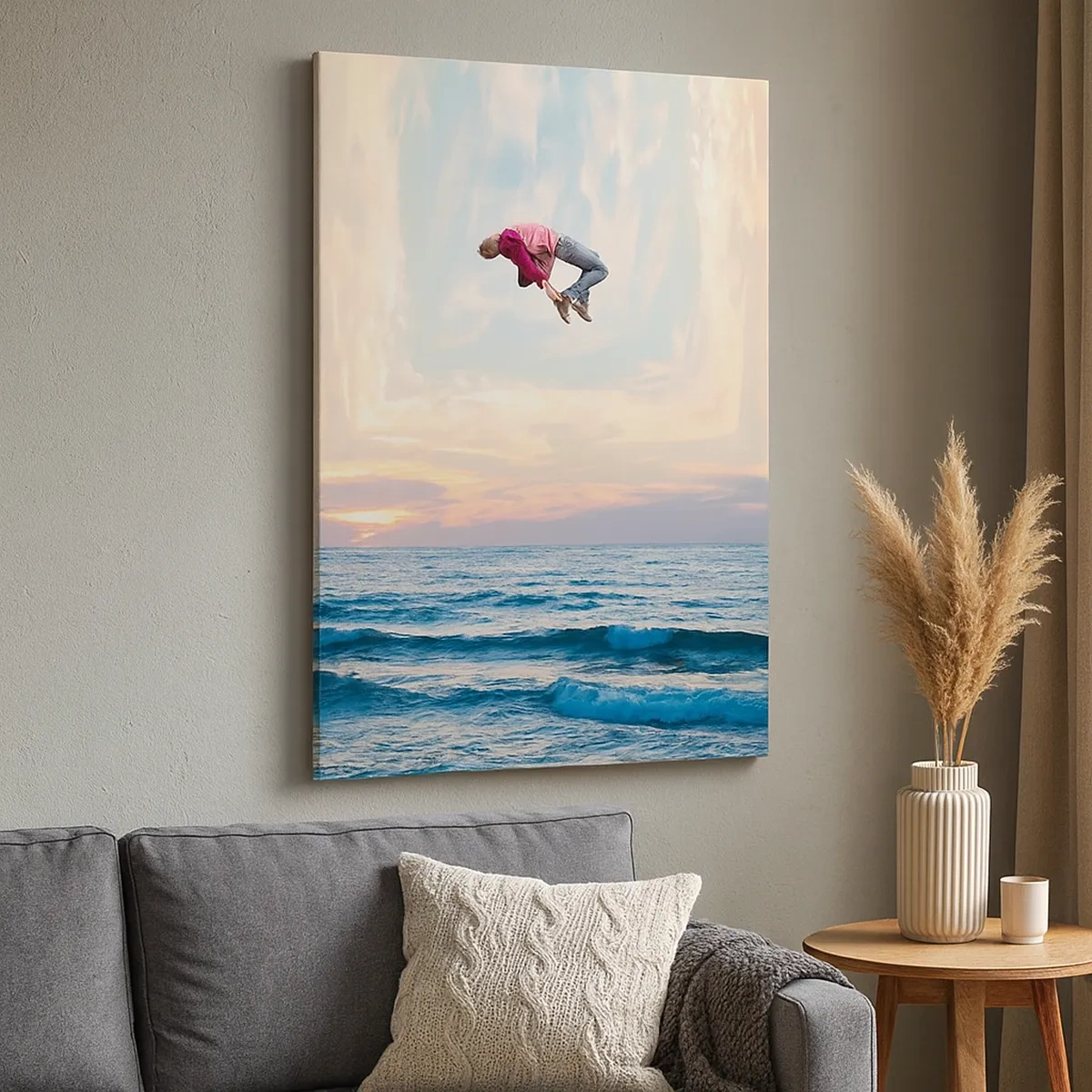 Quadro su tela - Stampe su Tela - Salto surreale sul mare nella cornice - 50x70cm - In un'altra dimensione - Decorazione murale moderna per soggiorno e camera da letto ARTTOR