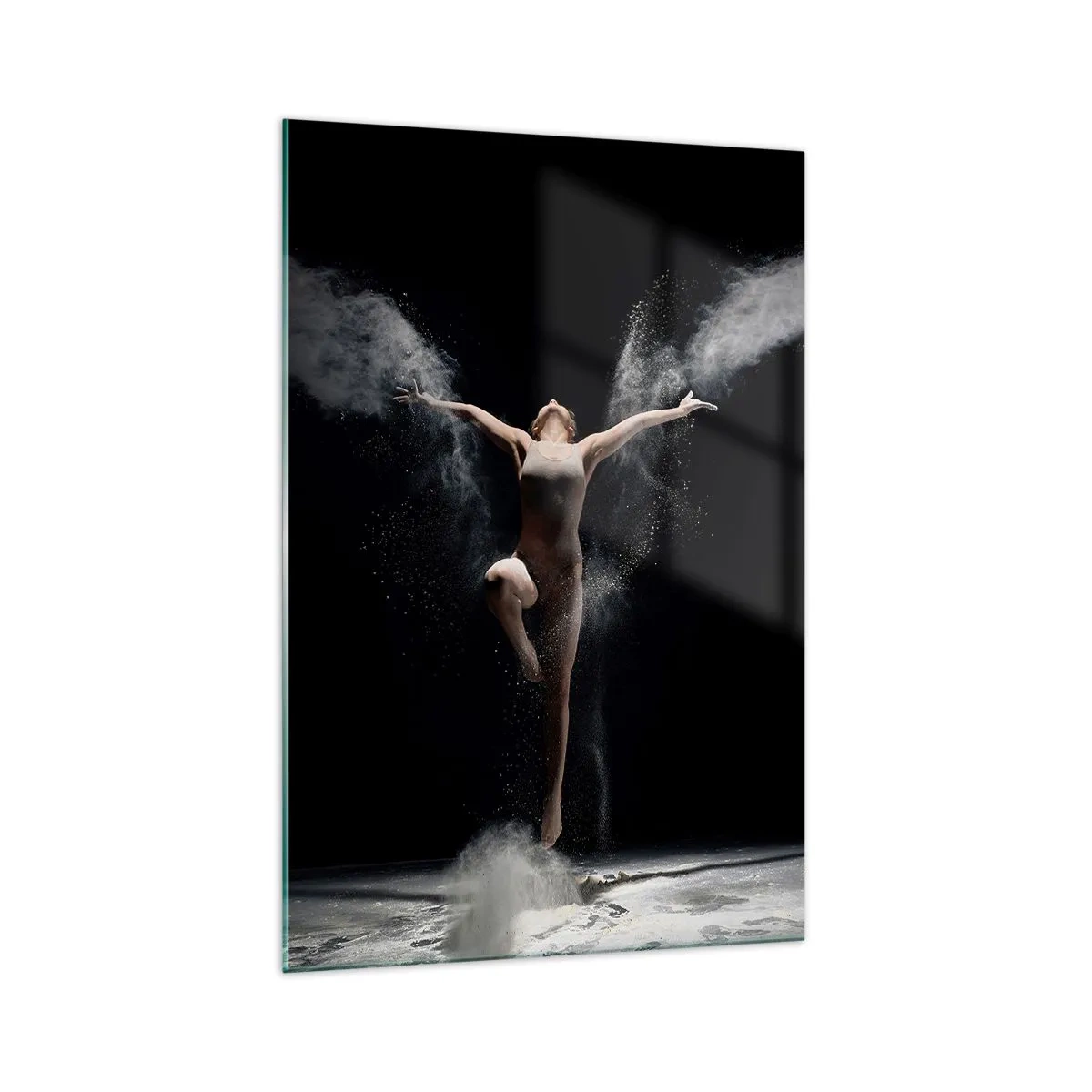 Quadro su vetro - Una ballerina in movimento con un sorprendente effetto polvere su uno sfondo nero - 70x100cm - Gli elfi esistono - Decorazione murale moderna per soggiorno e camera da letto ARTTOR