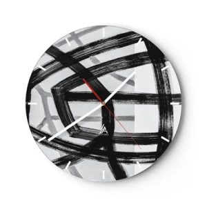 Orologio da parete - Orologio in Vetro - Pennellate nere dinamiche che creano motivi tridimensionali - 30x30cm - Costruendo la profondità - Decorazione murale moderna per soggiorno, cucina e camera da letto ARTTOR