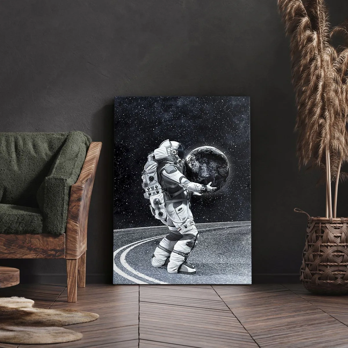 Quadro su tela - Stampe su Tela - Astronauta con la Terra contro il cielo stellato - 70x100cm - Sulla Via Lattea - Decorazione murale moderna per soggiorno e camera da letto ARTTOR