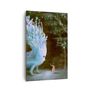 Quadro su tela - Stampe su Tela - La figura di una ragazza di fronte a una creatura fantastica - 80x120cm - Incontro fantastico - Decorazione murale moderna per soggiorno e camera da letto ARTTOR