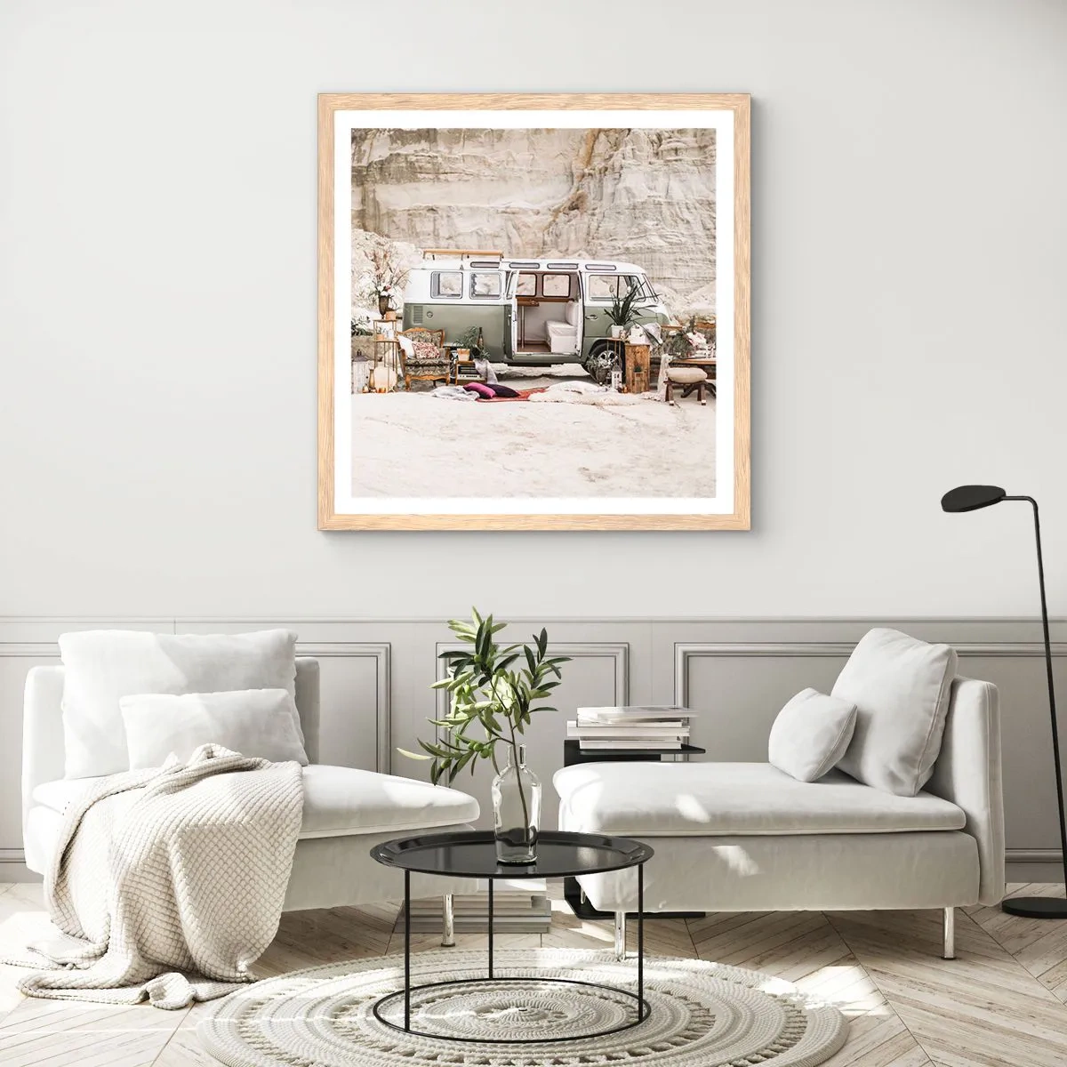 Poster in cornice rovere chiaro - è tempo di viaggiare - 50x50 cm