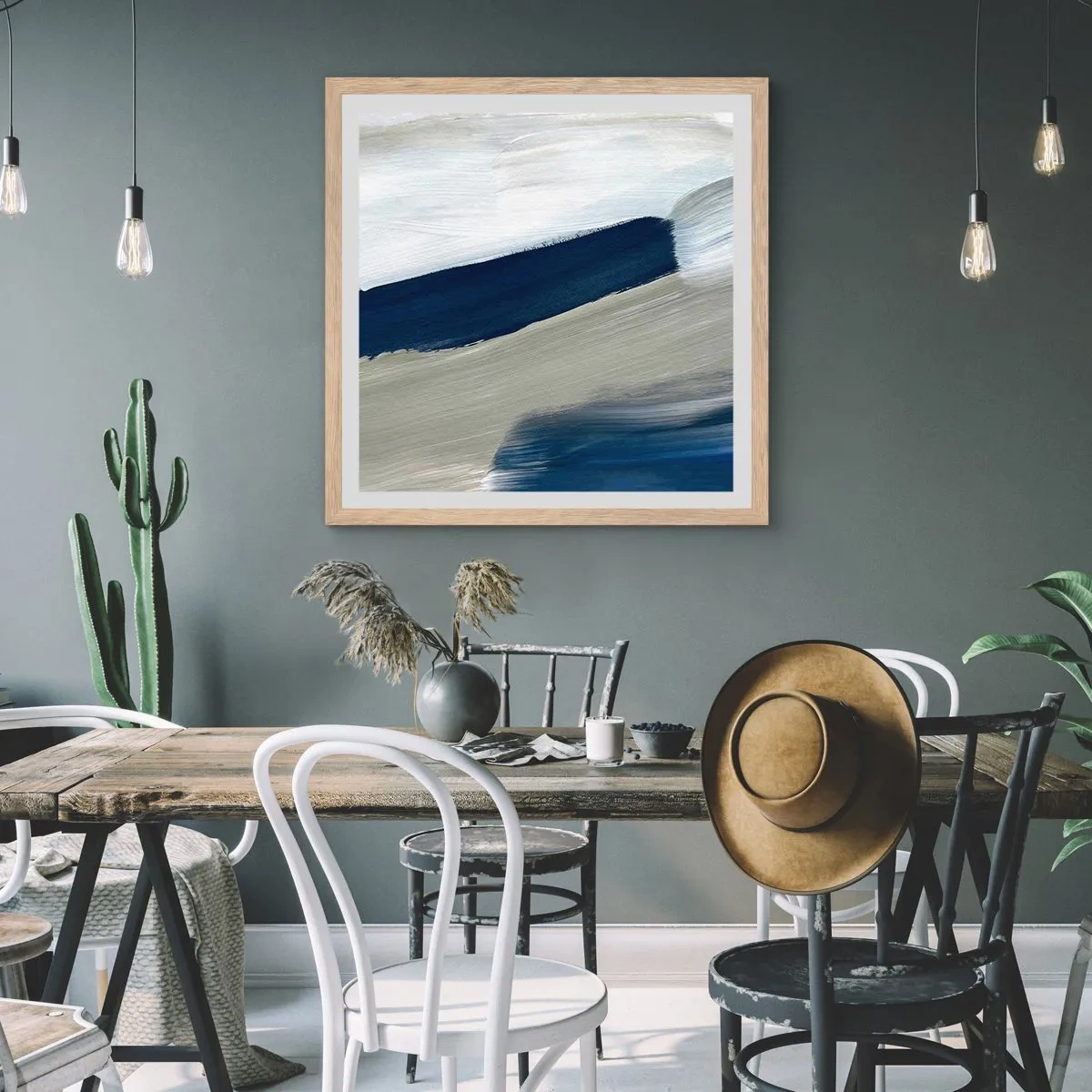 Poster in cornice rovere chiaro - Incontro con il bianco - 40x40 cm