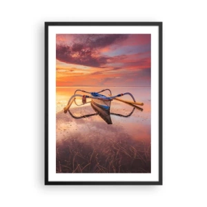 Poster in cornice nera - Una barca sull'acqua durante un pittoresco tramonto - 50x70cm - La pace della sera tropicale - Decorazione murale moderna per soggiorno e camera da letto ARTTOR