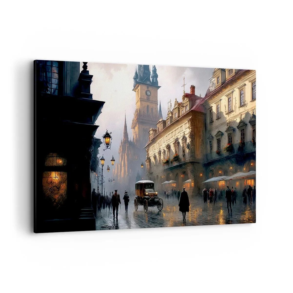 Quadro su tela - Stampe su Tela - Scena di strada serale con architettura storica - 100x70cm - Il fascino delle sere di Praga - Decorazione murale moderna per soggiorno e camera da letto ARTTOR