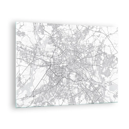 Quadro su vetro - Mappa in bianco e nero di Berlino con disposizione geometrica delle strade - 70x50cm - Il fiore di Berlino - Decorazione murale moderna per soggiorno e camera da letto ARTTOR