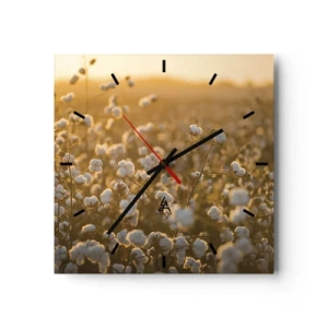 Orologio da parete - Orologio in Vetro - Un campo di cotone nella calda luce del sole al tramonto - 30x30cm - Campo di morbidezza - Decorazione murale moderna per soggiorno e camera da letto ARTTOR
