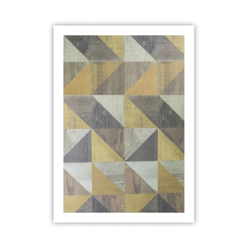 Poster - Motivo geometrico nei toni dell'oro e del grigio - 50x70cm - Secondo i triangoli - Decorazione murale moderna per soggiorno e camera da letto ARTTOR
