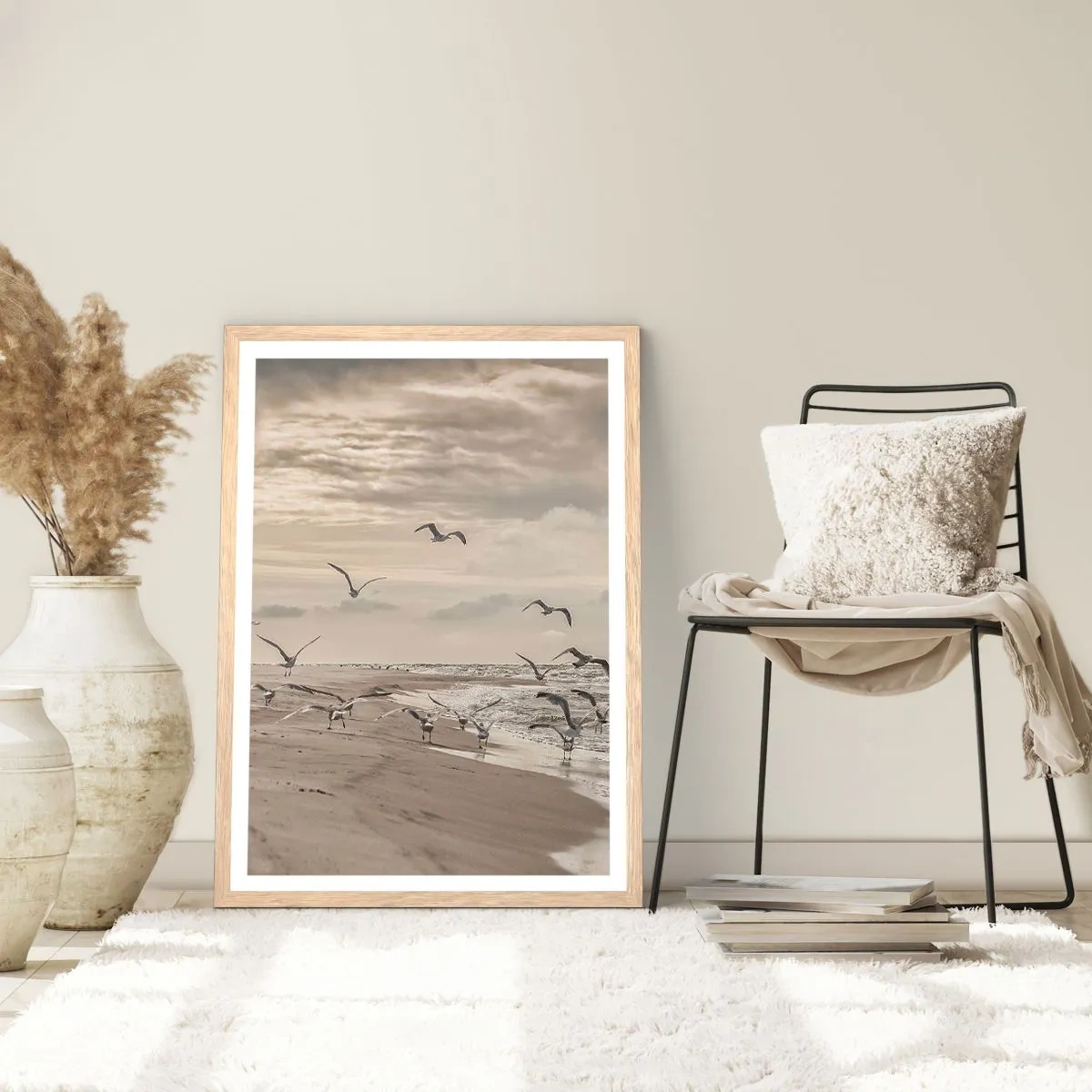 Poster in cornice rovere chiaro - Brusio del mare, canto degli uccelli - 70x100 cm