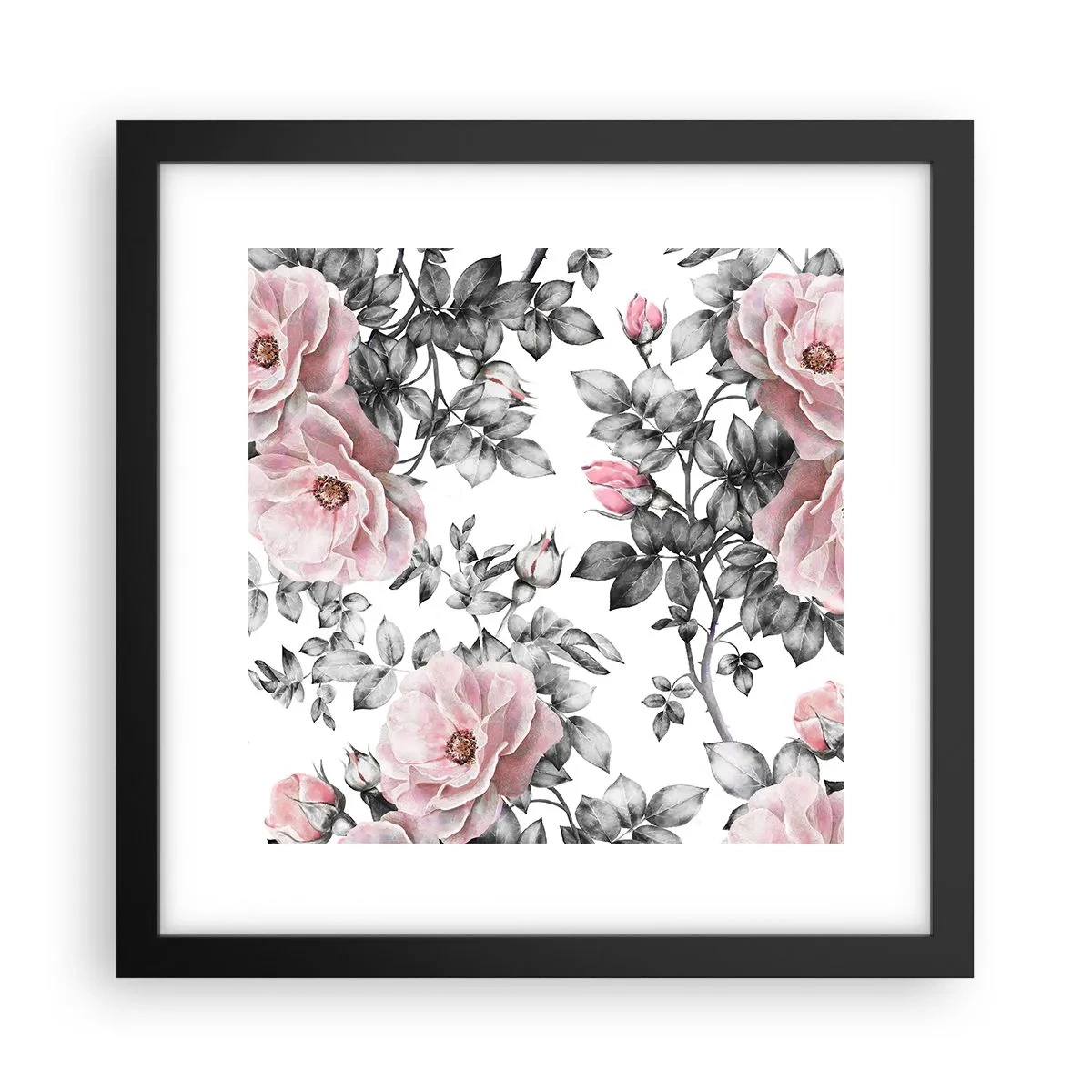 Poster in cornice nera - Perdersi tra le rose - 30x30 cm