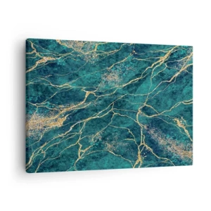 Quadro su tela - Stampe su Tela - Motivo marmoreo strutturato nelle tonalità del turchese e dell'oro - 70x50cm - La vena d'oro - Decorazione murale moderna per soggiorno e camera da letto ARTTOR