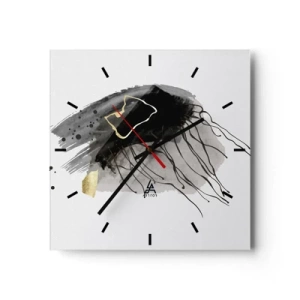 Orologio da parete - Orologio in Vetro - Una composizione astratta con accenti di nero e oro. - 30x30cm - In nero e in oro - Decorazione murale moderna per soggiorno e camera da letto ARTTOR