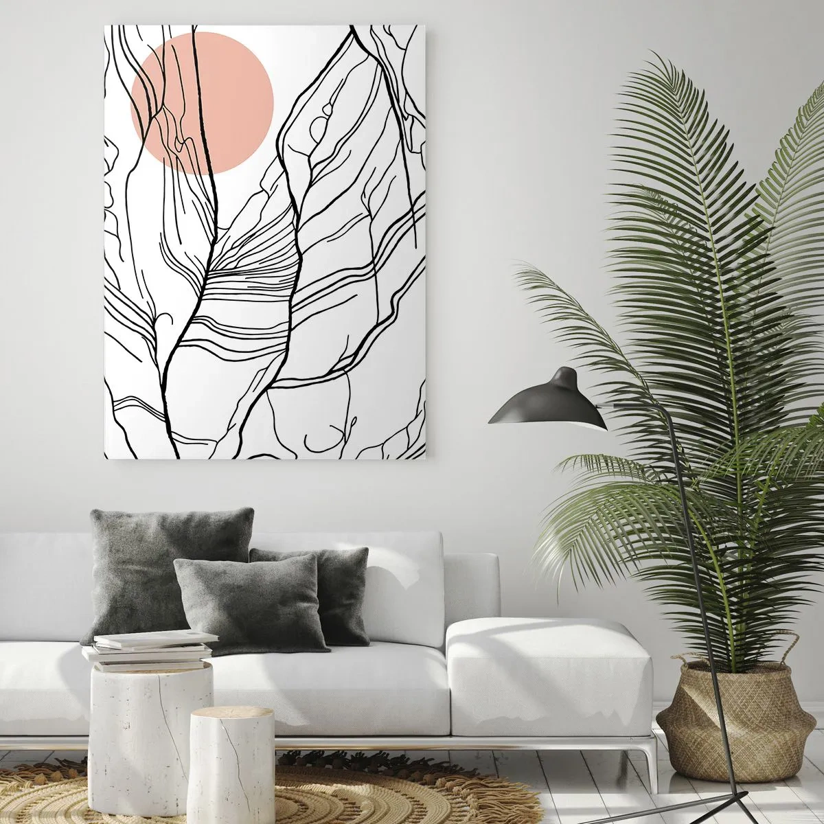 Quadro su vetro - Linee ombrose di rami con un sole beige - 50x70cm - Nella rete dei rami - Decorazione murale moderna per soggiorno e camera da letto ARTTOR