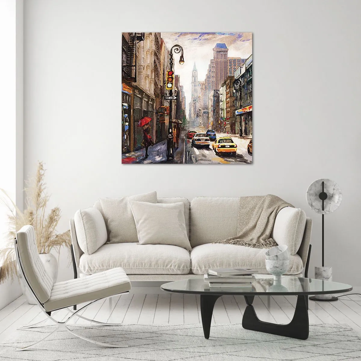 Quadro su vetro - New York: colorata anche sotto la pioggia - 60x60 cm