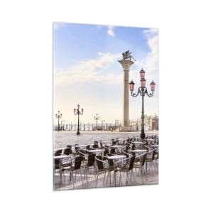 Quadro su vetro - Una piazza con colonne e file di sedie a Venezia - 50x70cm - Venite a tavola - Decorazione murale moderna per soggiorno e camera da letto ARTTOR