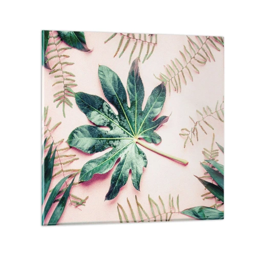 Quadro su vetro - Studio di verde su sfondo rosa - 30x30 cm