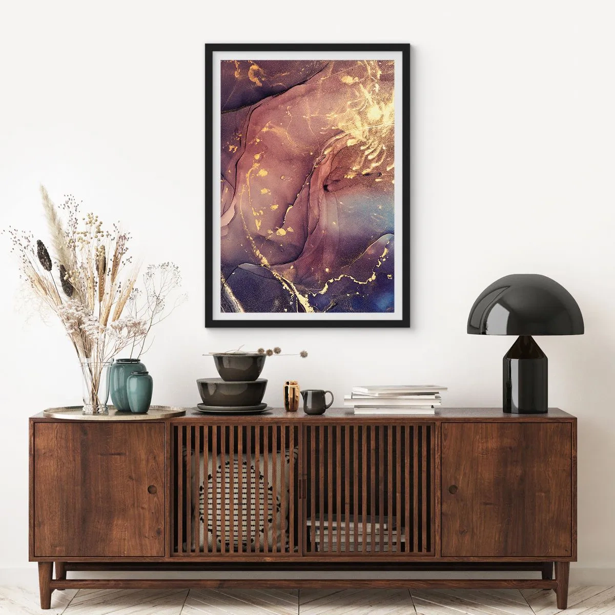Poster in cornice nera - Una composizione astratta con sfumature di oro e marrone in stile artistico. - 50x70cm - Materia e spirito - Decorazione murale moderna per soggiorno e camera da letto ARTTOR