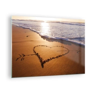 Quadro su vetro - Un cuore disegnato sulla sabbia illuminato dai raggi del sole - 70x50cm - Dichiarazione delle vacanze - Decorazione murale moderna per soggiorno e camera da letto ARTTOR