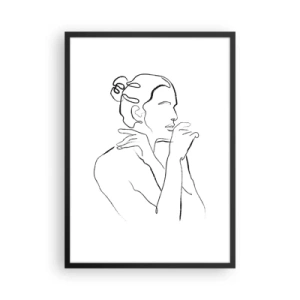 Poster in cornice nera - Linea minimalista di una silhouette femminile su uno sfondo bianco - 50x70cm - Nudo: mistero sensuale - Decorazione murale moderna per soggiorno e camera da letto ARTTOR