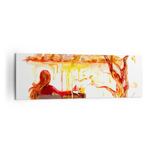Quadro su tela - Stampe su Tela - Scena ad acquerello di una donna su una panchina con vista sulla città - 160x50cm - Un momento di riflessione - Decorazione murale moderna per soggiorno e camera da letto ARTTOR