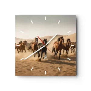 Orologio da parete - Orologio in Vetro - Cavalli al galoppo sullo sfondo del deserto - 30x30cm - Liberi come il vento - Decorazione murale moderna per soggiorno e camera da letto ARTTOR