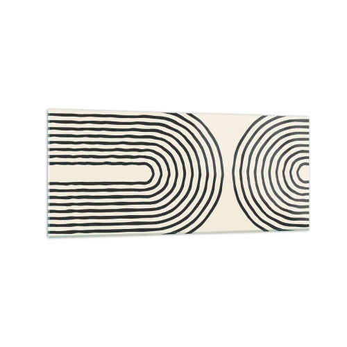 Quadro su vetro - Motivo geometrico astratto con linee simmetriche su sfondo chiaro - 120x50cm - Tra un attimo... - Decorazione murale moderna per soggiorno e camera da letto ARTTOR