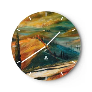 Orologio da parete - Orologio in Vetro - Un paesaggio pittorico di colline e alberi nei colori toscani - 30x30cm - Paesaggio toscano - Decorazione murale moderna per soggiorno, cucina e camera da letto ARTTOR
