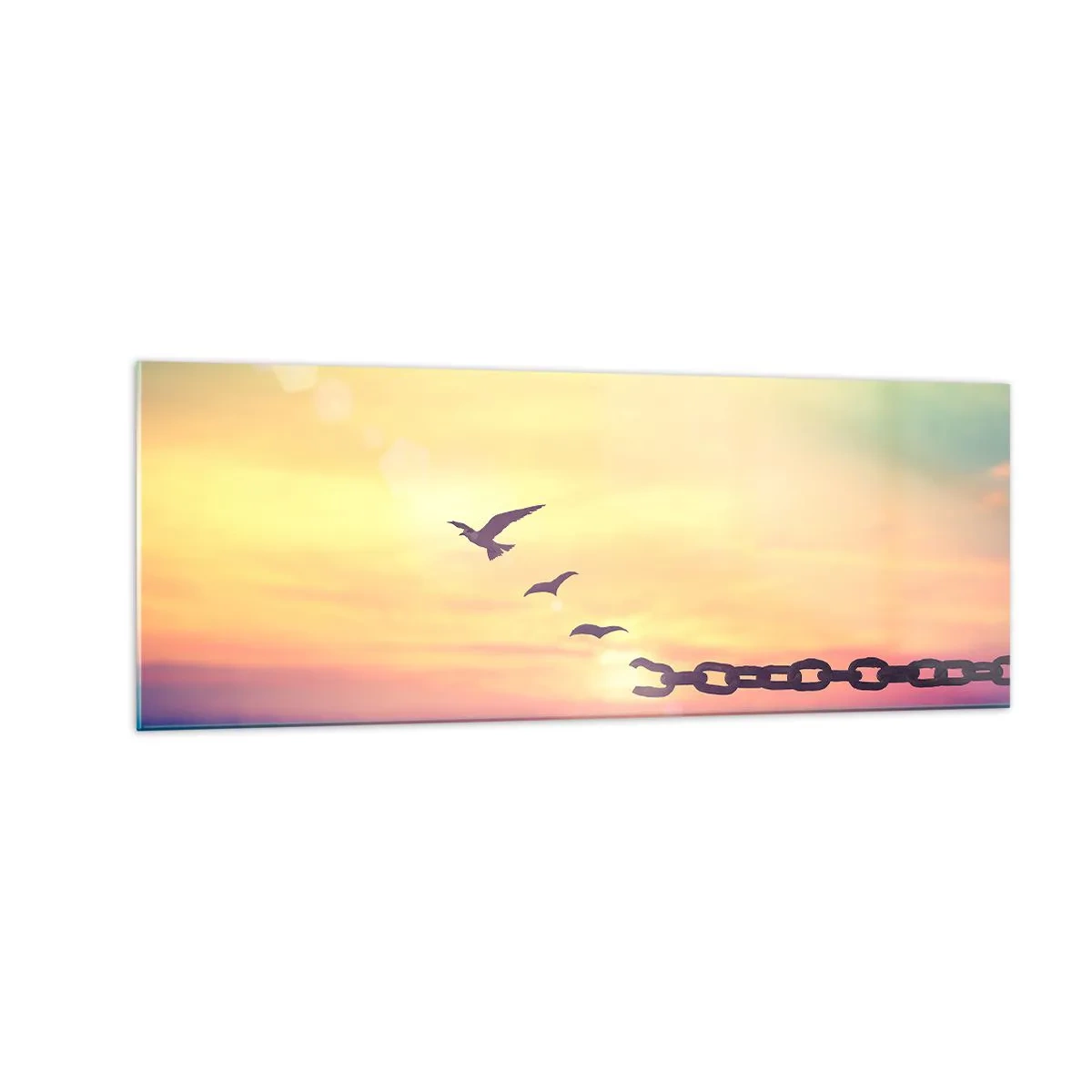 Quadro su vetro - Simbolo di libertà con uccelli e una catena spezzata - 140x50cm - La vittoria della libertà - Decorazione murale moderna per soggiorno e camera da letto ARTTOR