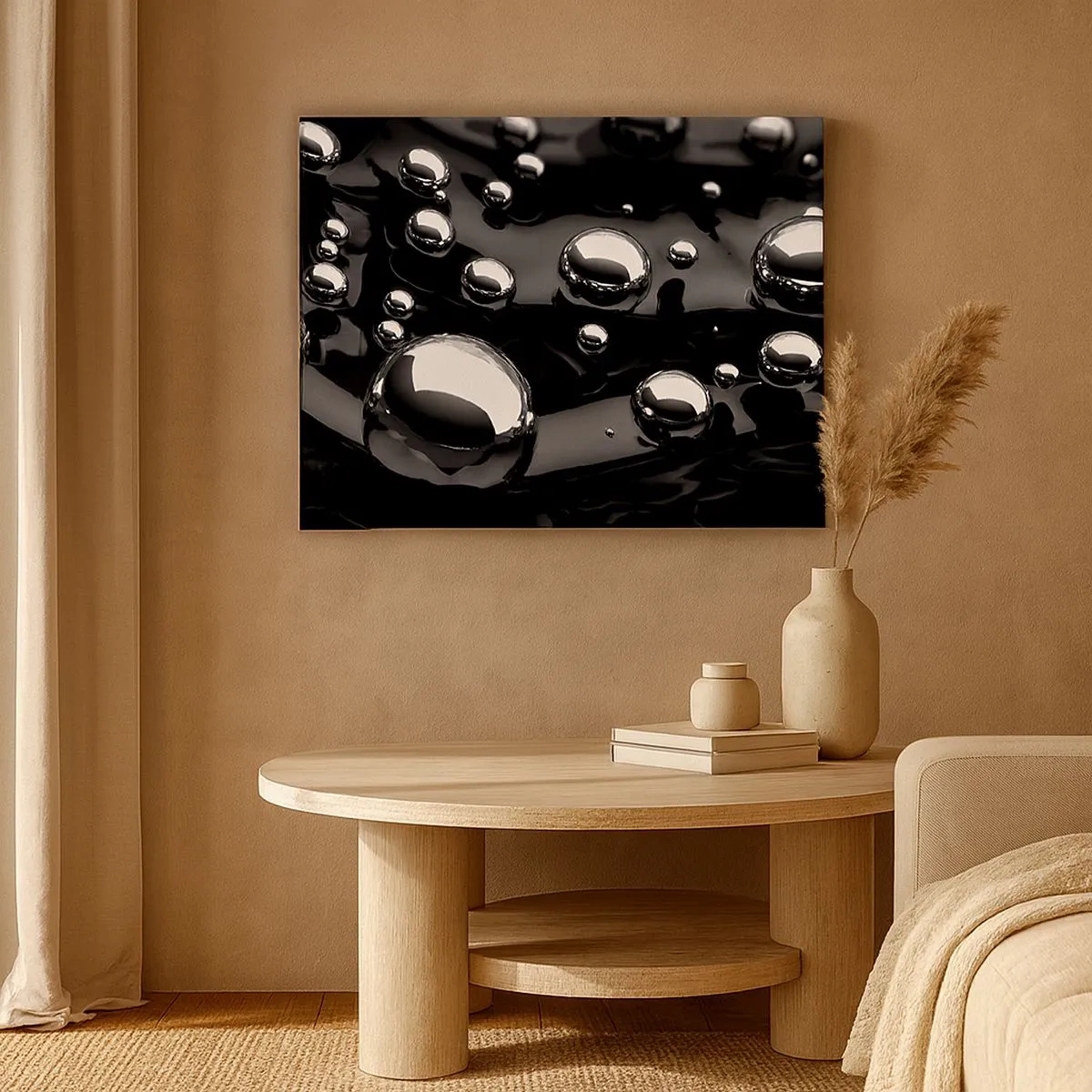 Quadro su tela - Stampe su Tela - Gocce astratte su una superficie nera - 70x50cm - Toni di nero - Decorazione murale moderna per soggiorno e camera da letto ARTTOR