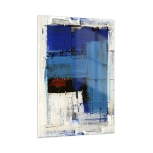 Quadro su vetro - Una composizione astratta con un colore blu dominante. - 50x70cm - I segreti del blu - Decorazione murale moderna per soggiorno e camera da letto ARTTOR